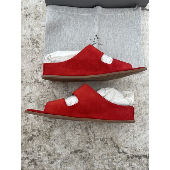 NIB Aquatalia Weatherproof Abbey Suede Wedge Sandals‎ - Red- Size 7 M- $350 - Picture 3 of 8